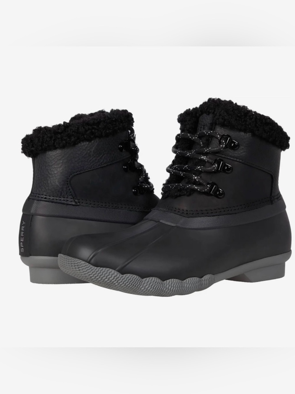 Sperry Black Lace-Up Waterproof Winter Boot with Faux Fur Cuff